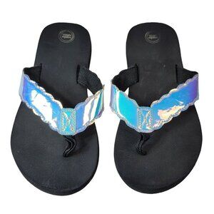 2/$15 Wonder Nation Girls Flip Flop Sandals Black Pastel Iridescent Scallop READ